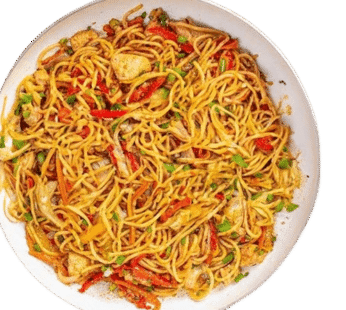 Peppered stir-fry pasta with diced veggies (1 serving size)