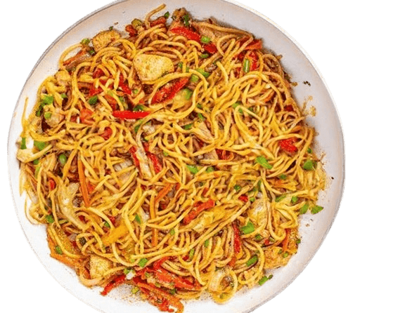 Peppered stir-fry pasta with diced veggies